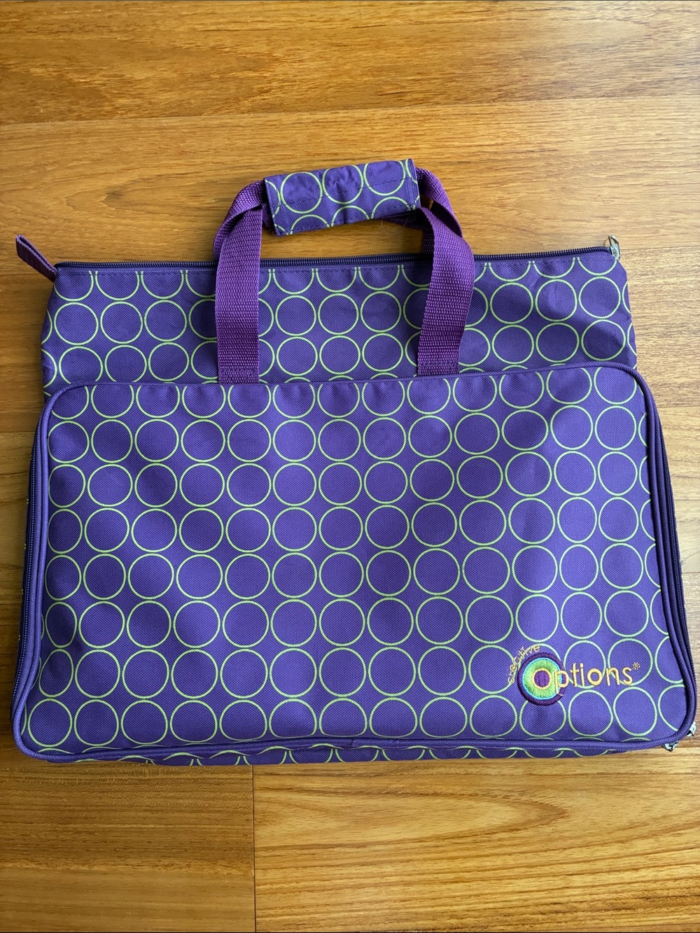 Creative Options Purple Circle-Print Tote with Front Pocket and Dual Handles